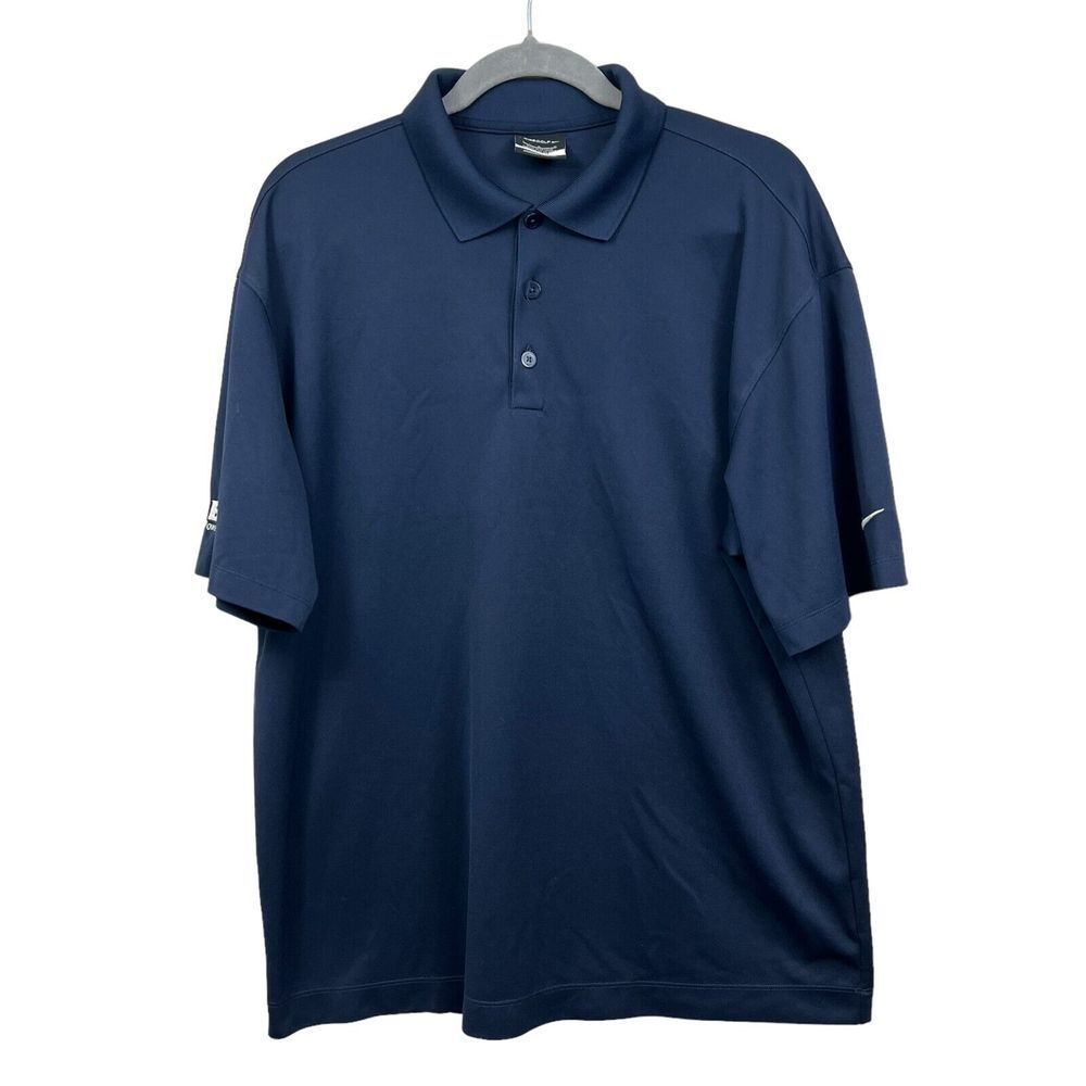 Nike Mens Golf Polo Shirt Dri-Fit Collared Stretch GNB Stitched Logo Navy SZ L*